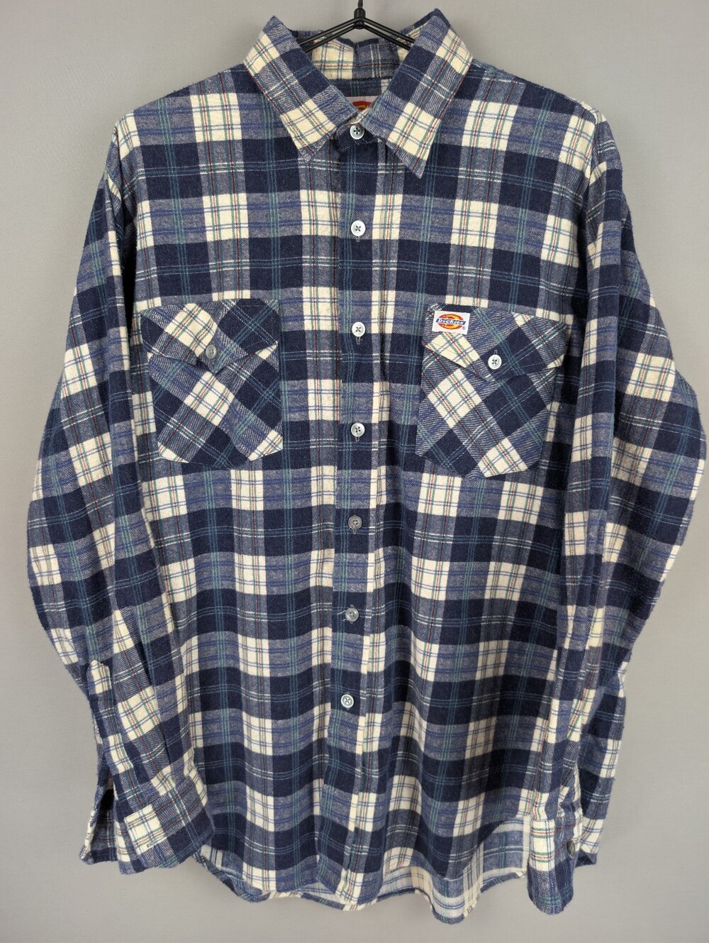 Dickies 90s Vintage Flannel Plaid Shirt Men's Large Navy Cream EUC